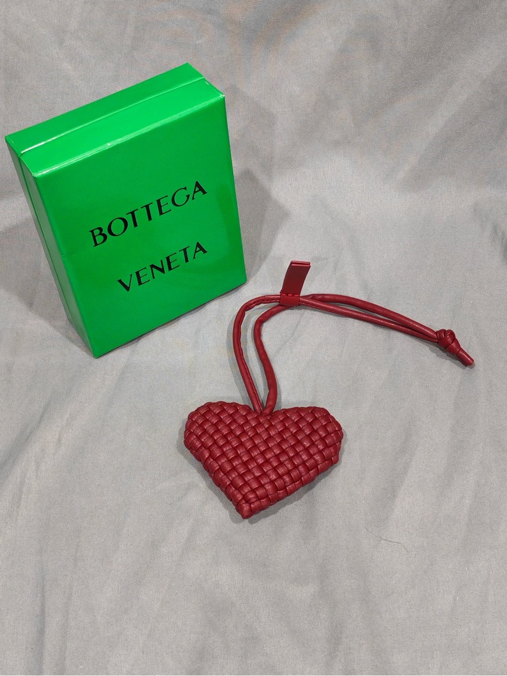 Bottega Veneta Red Woven Heart Mini Bag Charm